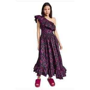 SIKA Sz 12 8 US Dark Green Fuschia One Shoulder Sono Dress